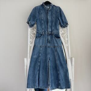 Donna Ida Denim Dress Womens XS The Ophelia Midi Puff Sleeve Cottage Western